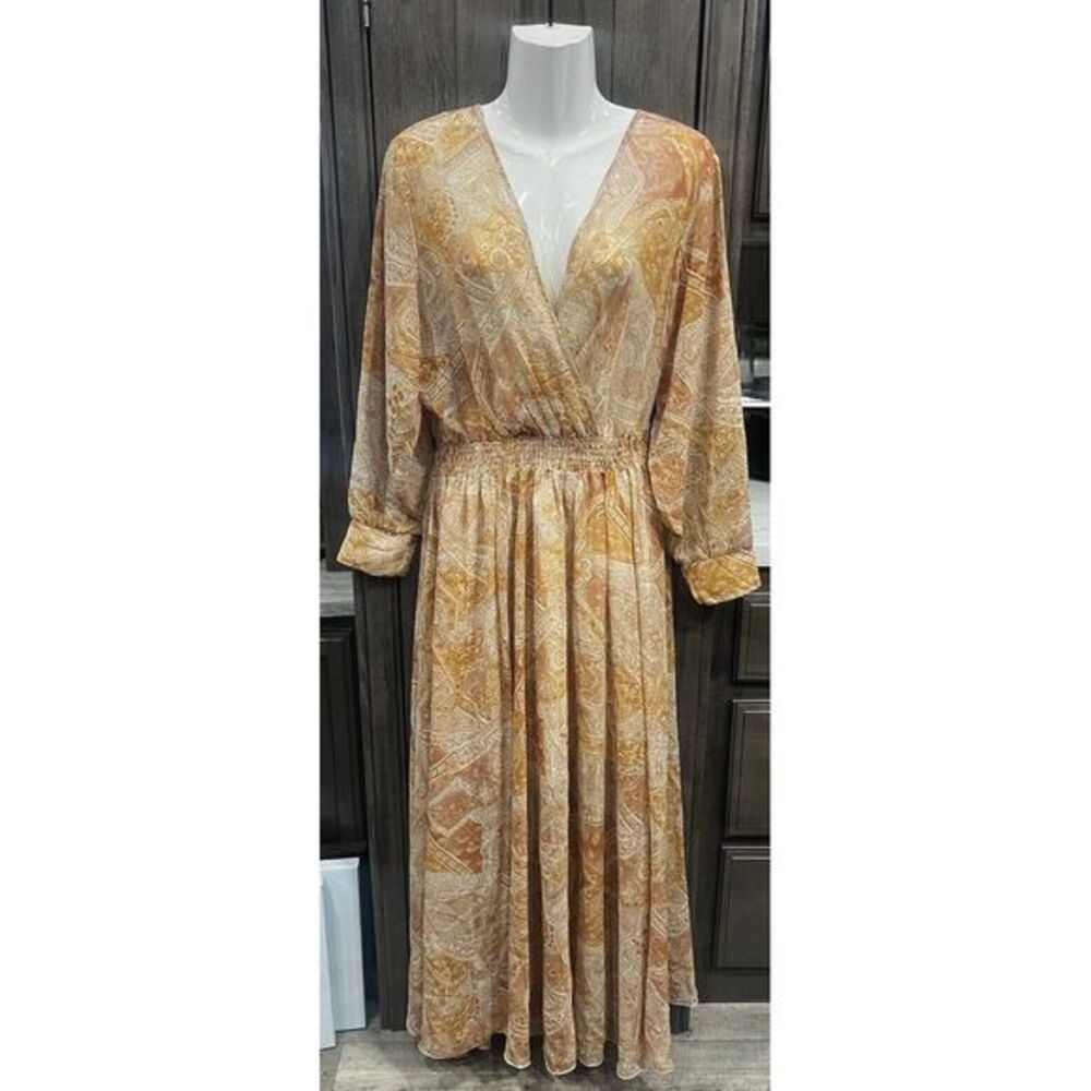 KATE and LILY‎ Womens Maxi Dress Size 8 Blue Floral Sheer V-Neck Long Sleeve